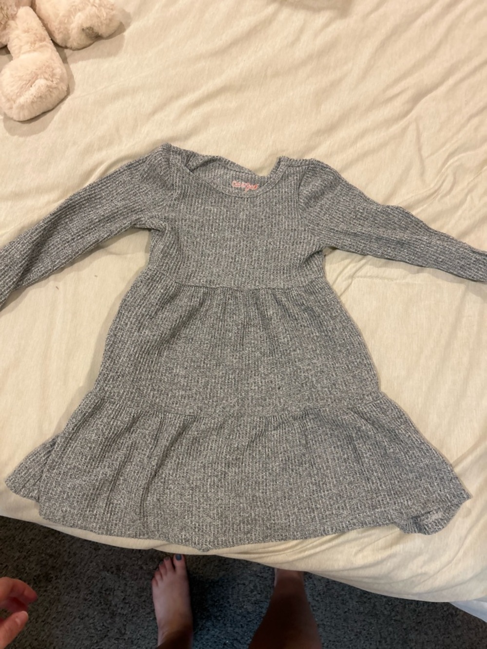 Cat & Jack Heather Gray Ribbed Knit Long Sleeve Dress